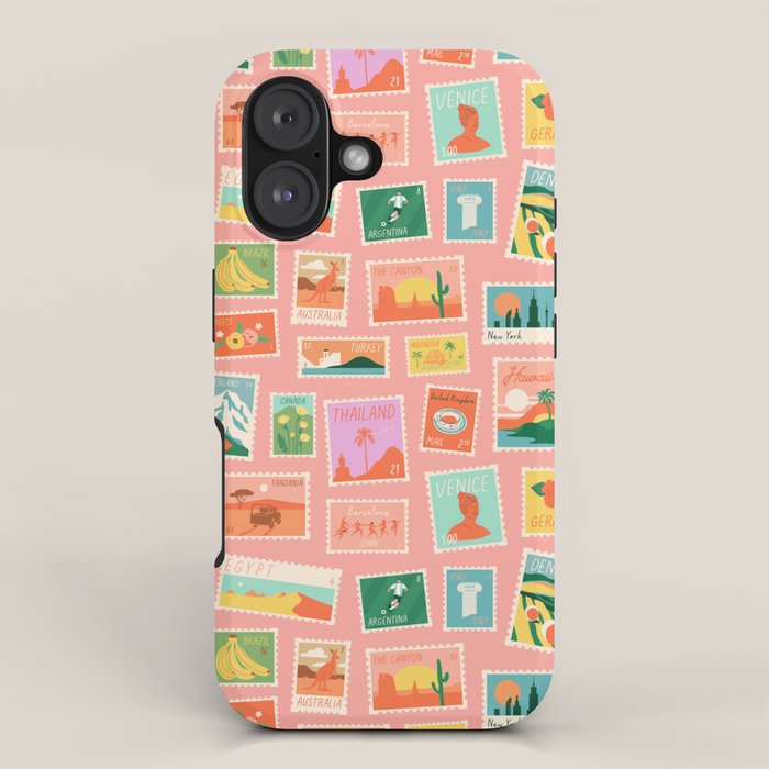 Vintage international world travel post card stamp pattern iPhone Case Gallery Image 1