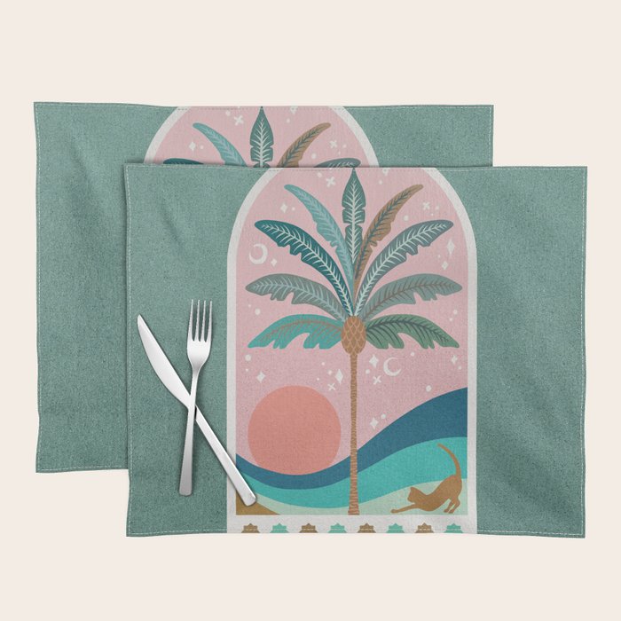 Moorish Framed Palm Tree - Mint & Blush Placemat Gallery Image 1
