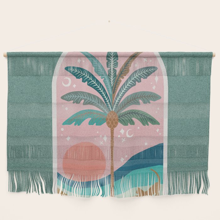 Moorish Framed Palm Tree - Mint & Blush Wall Hanging Gallery Image 1