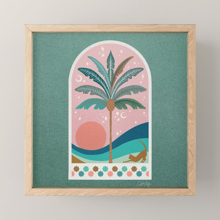 Moorish Framed Palm Tree - Mint & Blush Mini Art Print Gallery Image 1