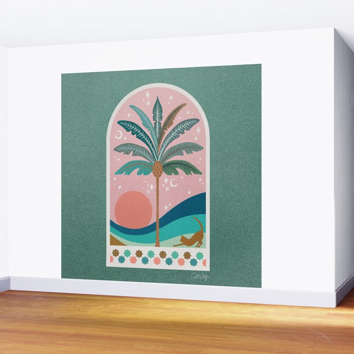 Moorish Framed Palm Tree - Mint & Blush Wall Mural Gallery Image 2