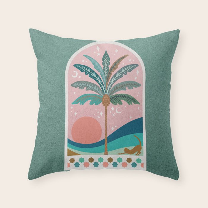 Moorish Framed Palm Tree - Mint & Blush Throw Pillow Gallery Image 6
