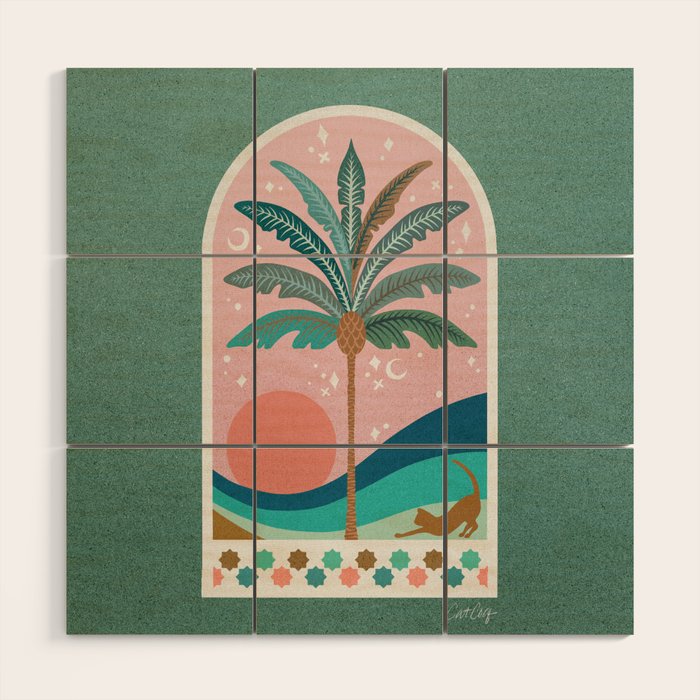 Moorish Framed Palm Tree - Mint & Blush Wood Wall Art Gallery Image 1