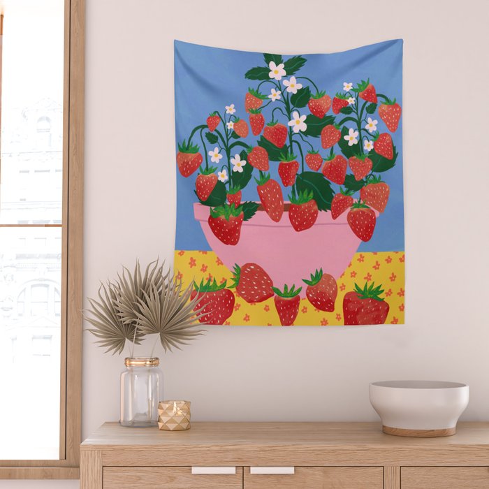 Potted Strawberries Wall Tapestry Gallery Image 2