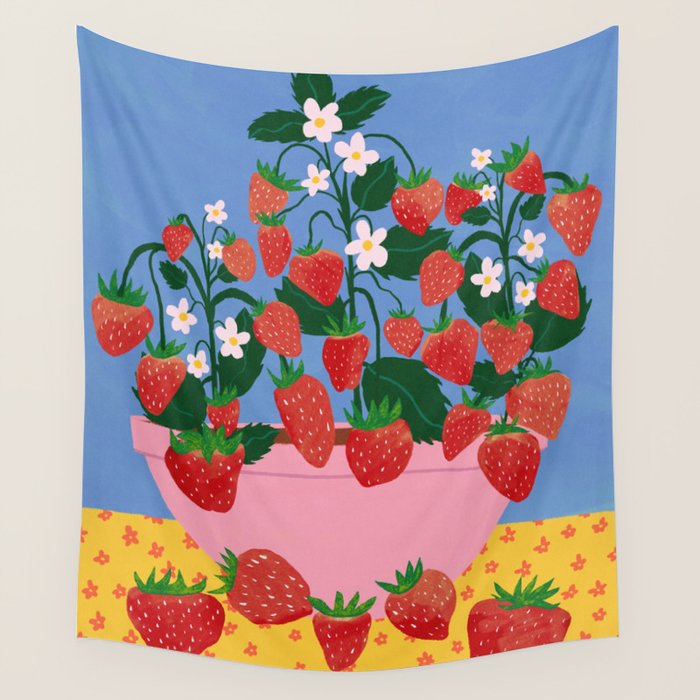 Potted Strawberries Wall Tapestry Gallery Image 4
