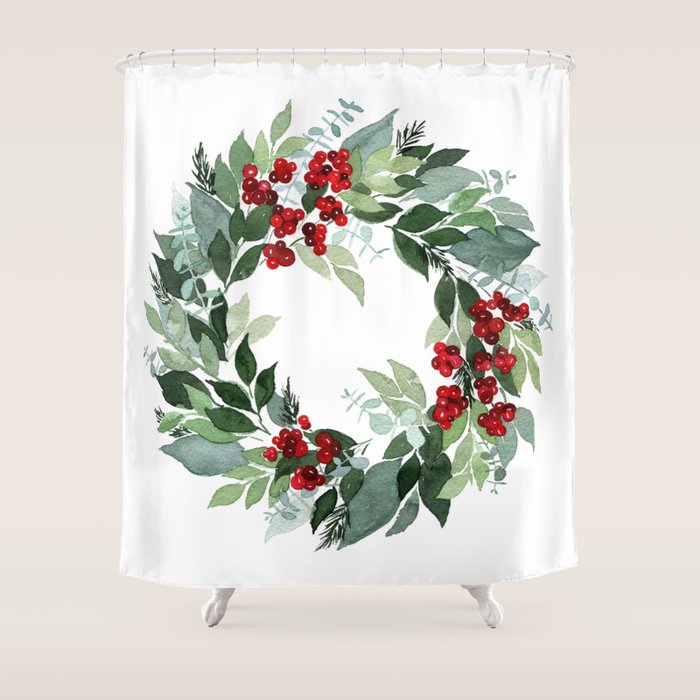 Holly Berry Shower Curtain Gallery Image 1