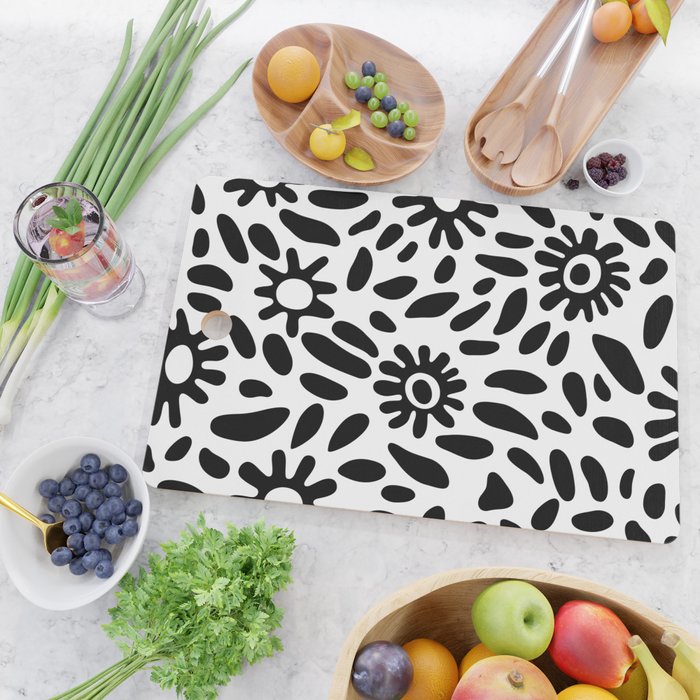 Abstract black and white flower nature art pattern Cutting Board Gallery Image 2