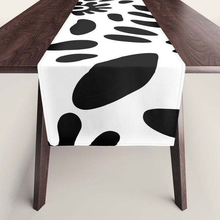 Abstract black and white flower nature art pattern Table Runner Gallery Image 1