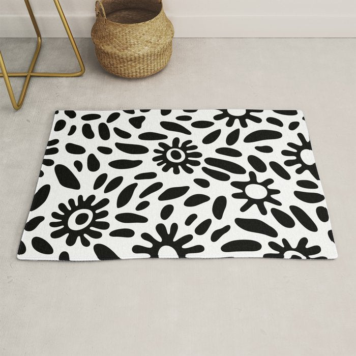 Abstract black and white flower nature art pattern Rug Gallery Image 1