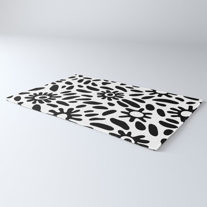 Abstract black and white flower nature art pattern Rug Gallery Image 3