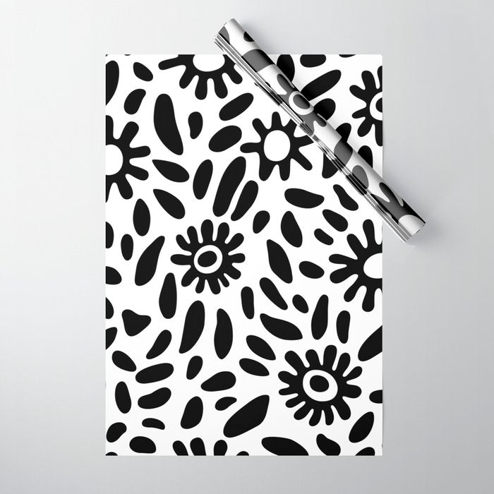 Abstract black and white flower nature art pattern Wrapping Paper Gallery Image 1