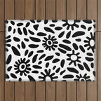 Abstract black and white flower nature art pattern Outdoor Rug Gallery Image 1