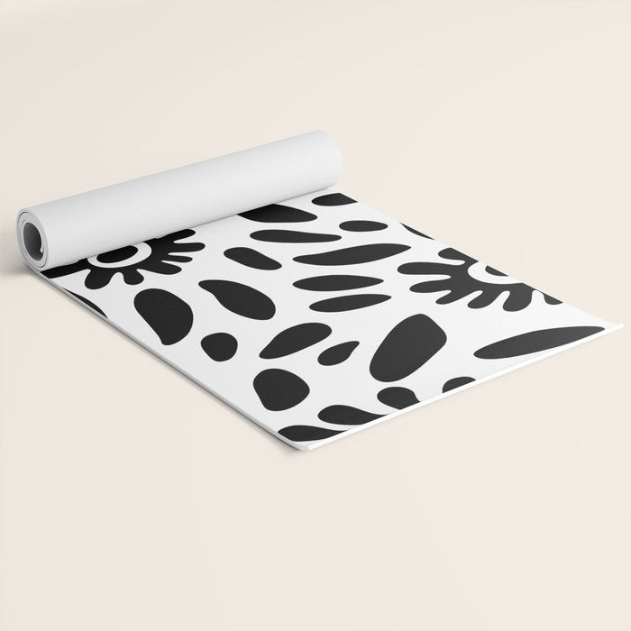 Abstract black and white flower nature art pattern Yoga Mat Gallery Image 2