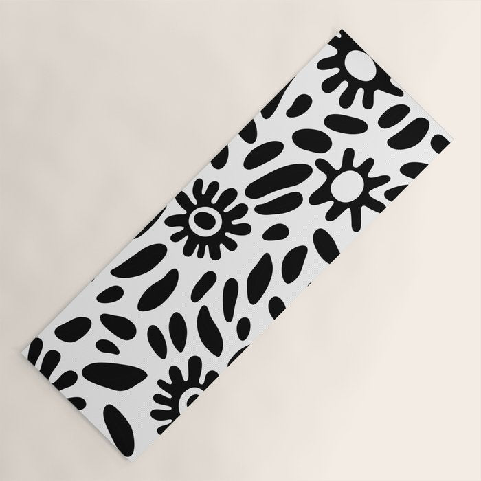 Abstract black and white flower nature art pattern Yoga Mat Gallery Image 1