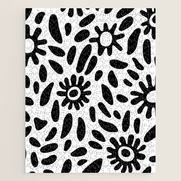 Abstract black and white flower nature art pattern Jigsaw Puzzle Gallery Image 1