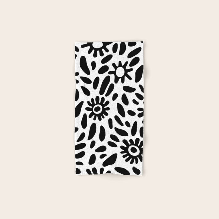 Abstract black and white flower nature art pattern Bath Towel Gallery Image 1