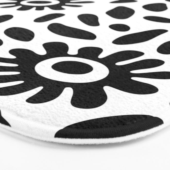 Abstract black and white flower nature art pattern Bath Mat Gallery Image 3