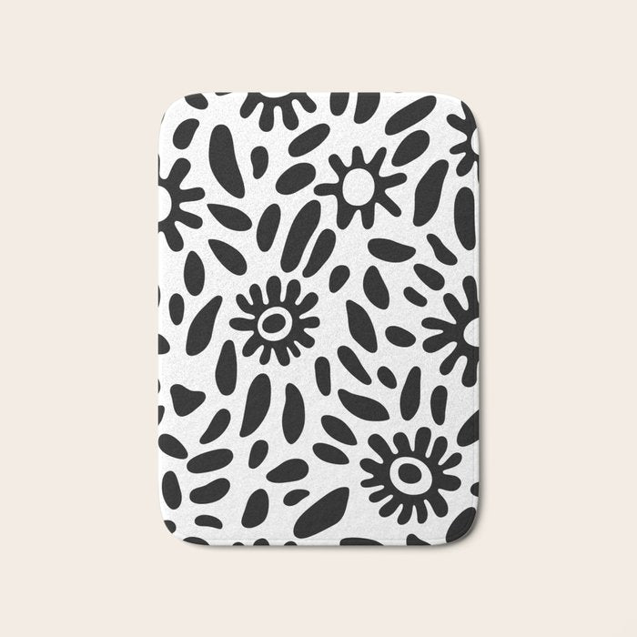 Abstract black and white flower nature art pattern Bath Mat Gallery Image 1