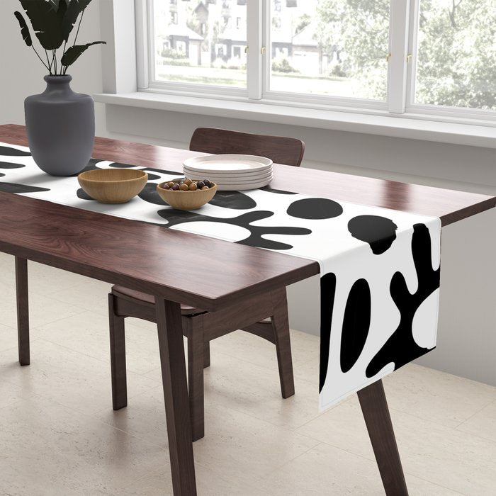 Abstract black and white flower nature art pattern Table Runner Gallery Image 2