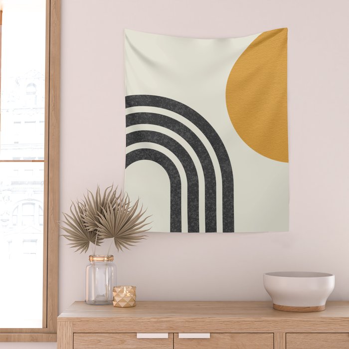 Mid century modern Sun and Rainbow Wall Tapestry Gallery Image 2