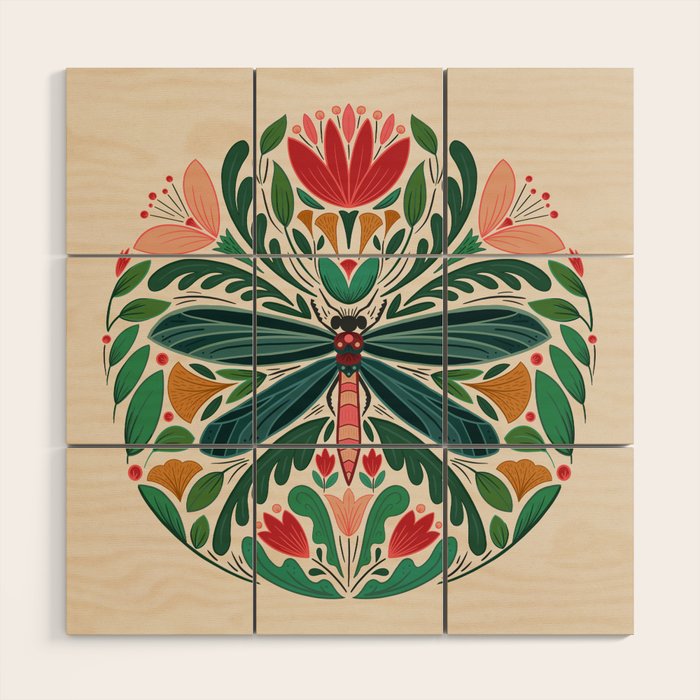 Dragonfly Folk Design Wood Wall Art Gallery Image 1