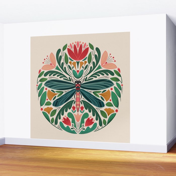 Dragonfly Folk Design Wall Mural Gallery Image 2