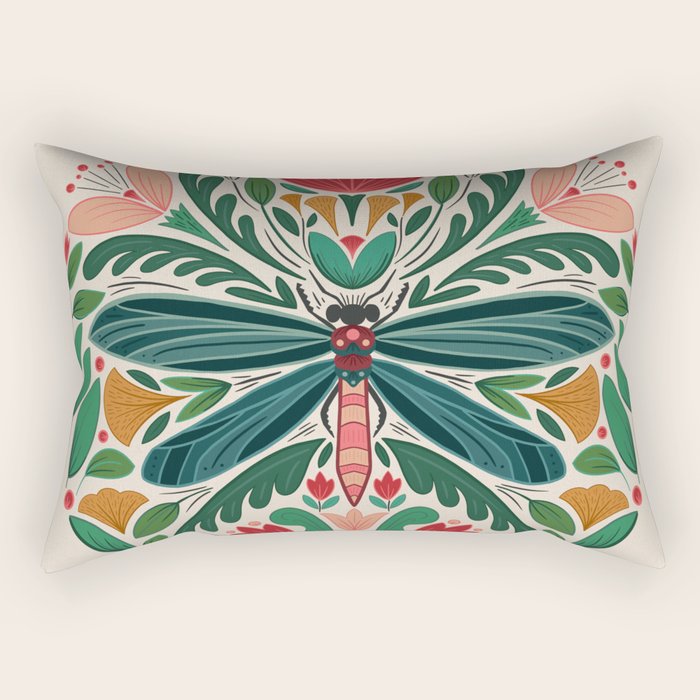Dragonfly Folk Design Rectangular Pillow Gallery Image 1