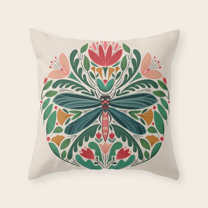 Dragonfly Folk Design Throw Pillow Gallery Image 6