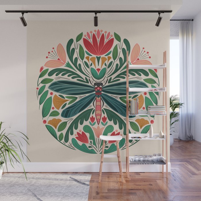 Dragonfly Folk Design Wall Mural Gallery Image 1