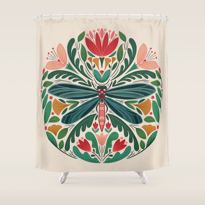 Dragonfly Folk Design Shower Curtain Gallery Image 1