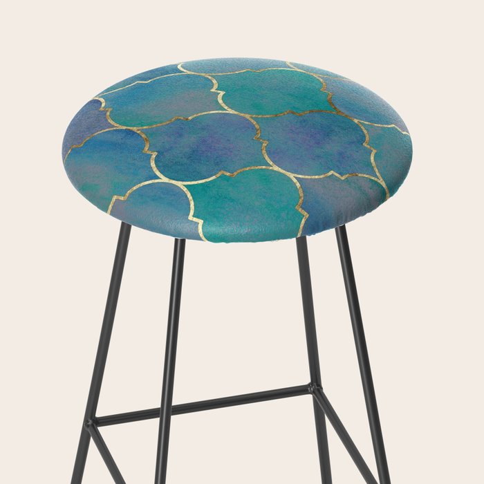 Teal Purple Gold Quatrefoil Moroccan Pattern Stool Gallery Image 2