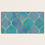 Teal Purple Gold Quatrefoil Moroccan Pattern Desk Mat Gallery Image 3