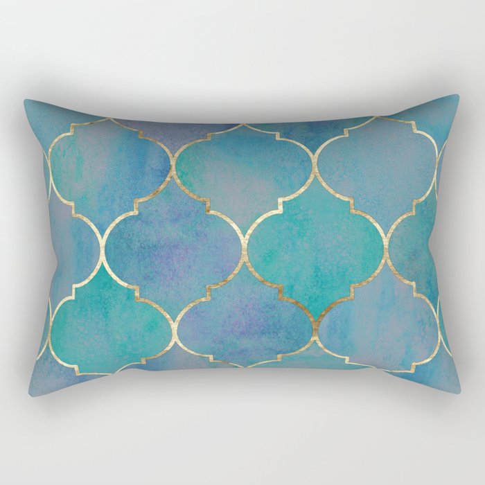 Teal Purple Gold Quatrefoil Moroccan Pattern Rectangular Pillow Gallery Image 1