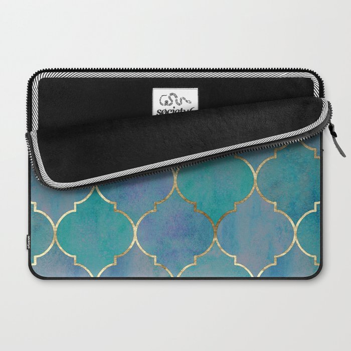 Teal Purple Gold Quatrefoil Moroccan Pattern Laptop Sleeve Gallery Image 2