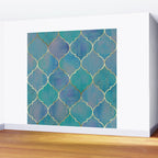 Teal Purple Gold Quatrefoil Moroccan Pattern Wall Mural Gallery Image 2