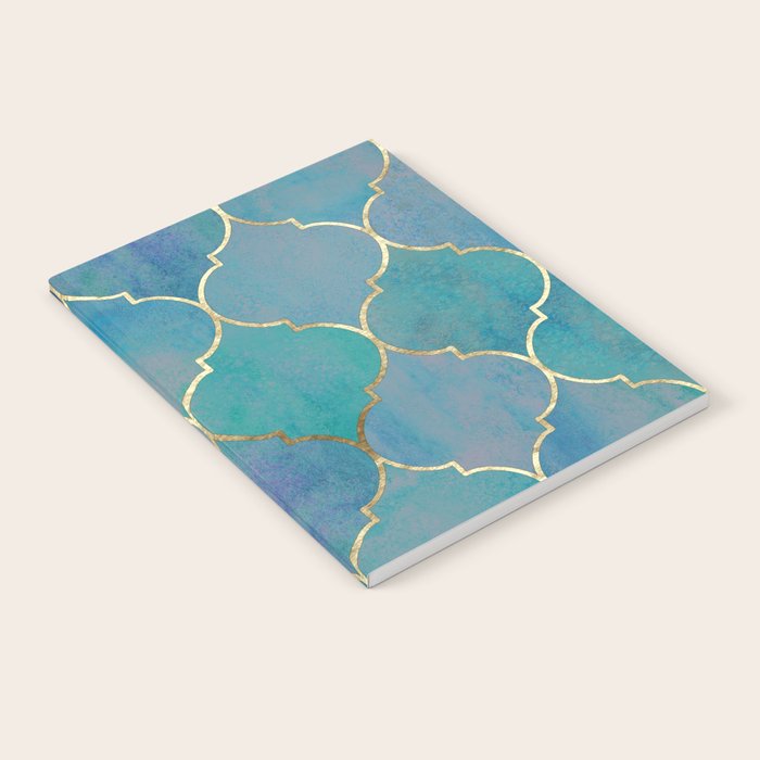 Teal Purple Gold Quatrefoil Moroccan Pattern Notebook Gallery Image 2