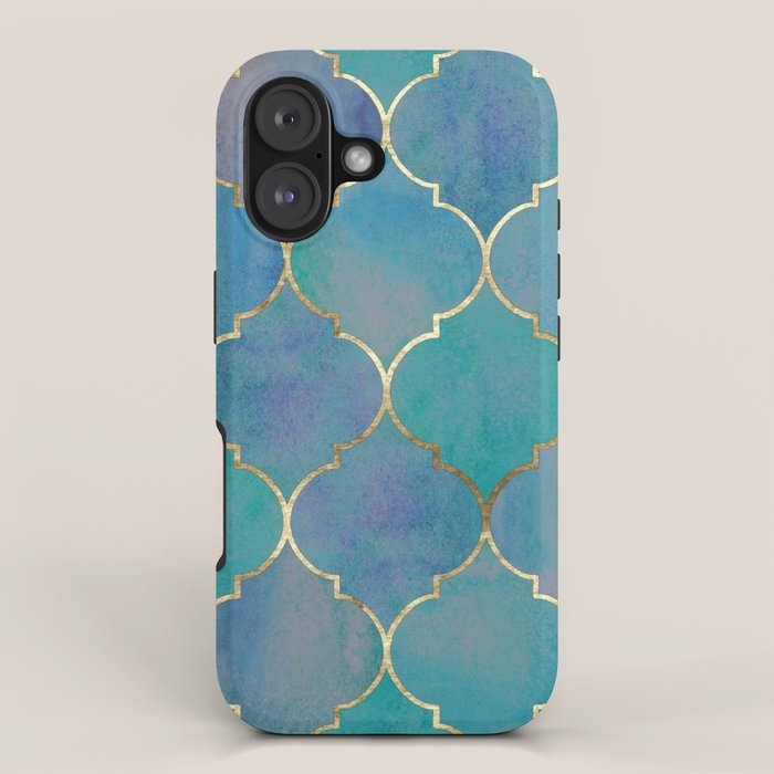Teal Purple Gold Quatrefoil Moroccan Pattern iPhone Case Gallery Image 1