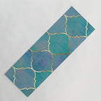 Teal Purple Gold Quatrefoil Moroccan Pattern Yoga Mat Gallery Image 1