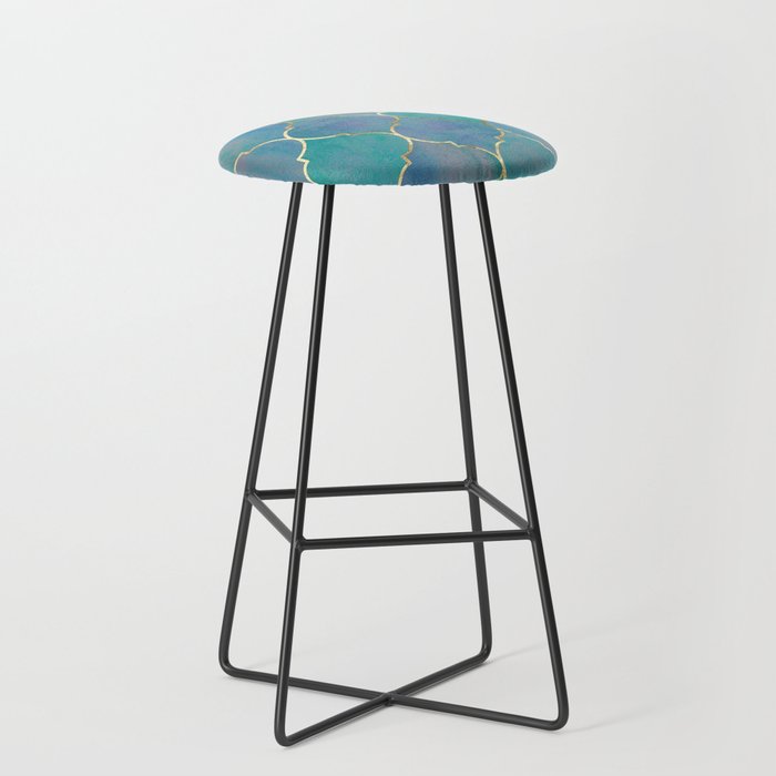 Teal Purple Gold Quatrefoil Moroccan Pattern Stool Gallery Image 1