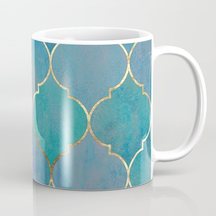 Teal Purple Gold Quatrefoil Moroccan Pattern Coffee Mug Gallery Image 1