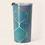 Teal Purple Gold Quatrefoil Moroccan Pattern Travel Mug Gallery Image 3