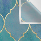 Teal Purple Gold Quatrefoil Moroccan Pattern Wall Tapestry Gallery Image 3