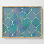 Teal Purple Gold Quatrefoil Moroccan Pattern Serving Tray Gallery Image 1