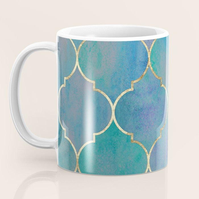 Teal Purple Gold Quatrefoil Moroccan Pattern Coffee Mug Gallery Image 3
