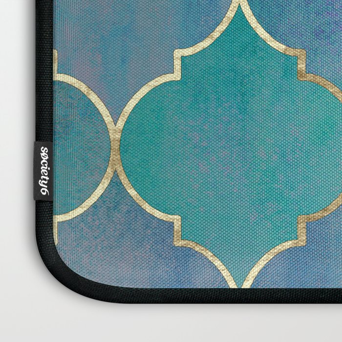 Teal Purple Gold Quatrefoil Moroccan Pattern Laptop Sleeve Gallery Image 3
