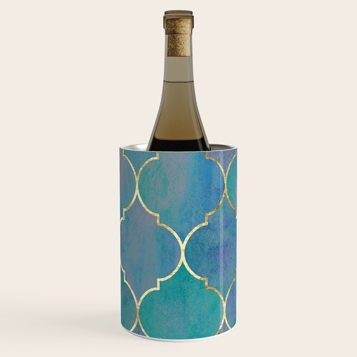 Teal Purple Gold Quatrefoil Moroccan Pattern Wine Chiller Gallery Image 2