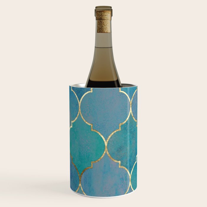 Teal Purple Gold Quatrefoil Moroccan Pattern Wine Chiller Gallery Image 3
