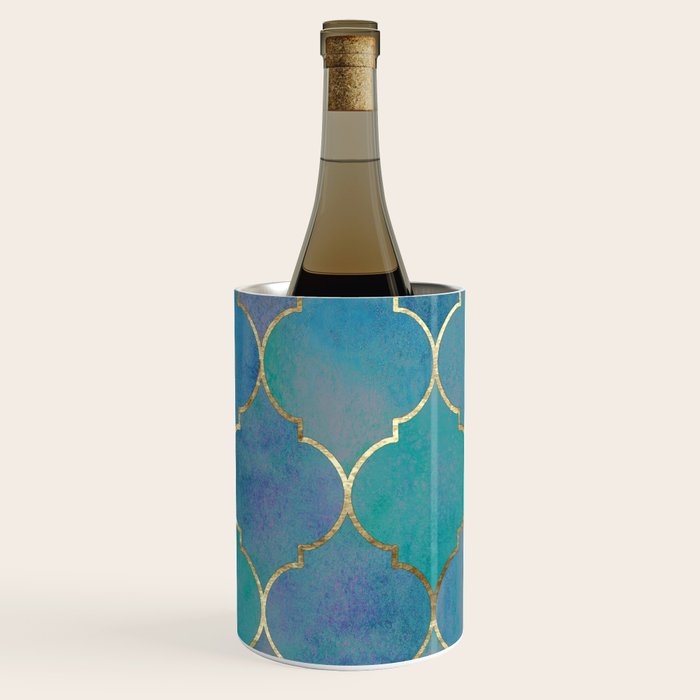Teal Purple Gold Quatrefoil Moroccan Pattern Wine Chiller Gallery Image 1
