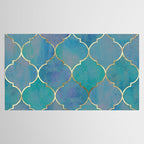Teal Purple Gold Quatrefoil Moroccan Pattern Tablecloth Gallery Image 2