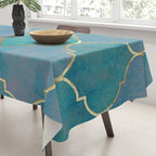 Teal Purple Gold Quatrefoil Moroccan Pattern Tablecloth Gallery Image 3